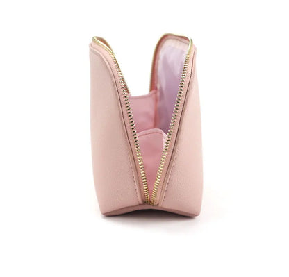 Bolsa de cosméticos de cuero sintético con letras personalizadas, clásica, sencilla, de color liso, con cremallera avanzada.