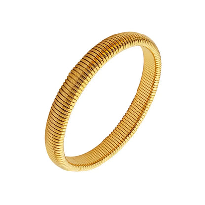 Pulsera de Metal Pulido Grueso con Elasticidad Retro de Acero Inoxidable Impermeable, Bañada en Oro de 18K