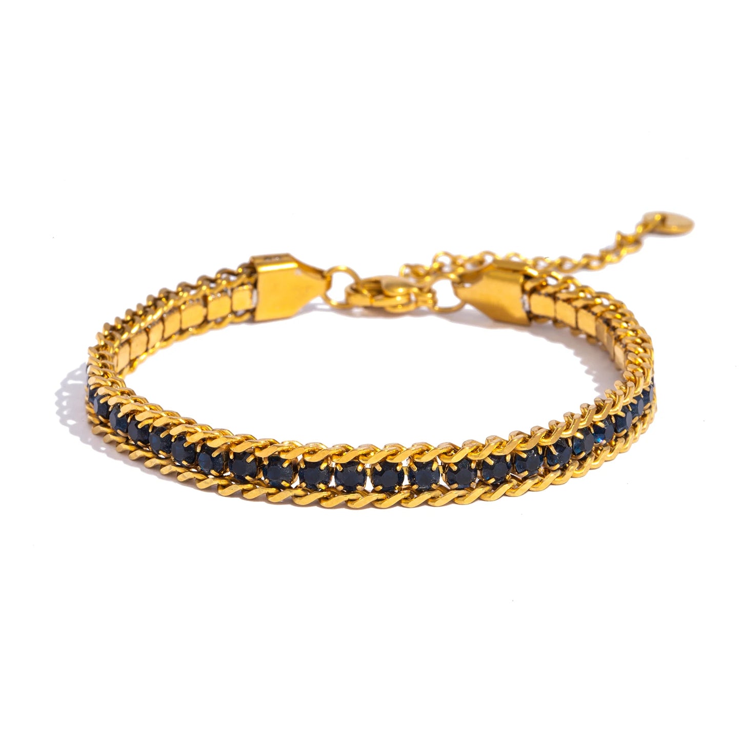 Pulsera de Triple Fila con Brillante, Acero Inoxidable Hipoalergénico Chapado en Oro de 18K, Joyería de Lujo y Elegante