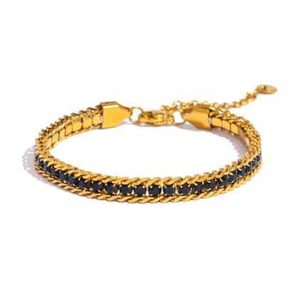 Pulsera de Triple Fila con Brillante, Acero Inoxidable Hipoalergénico Chapado en Oro de 18K, Joyería de Lujo y Elegante