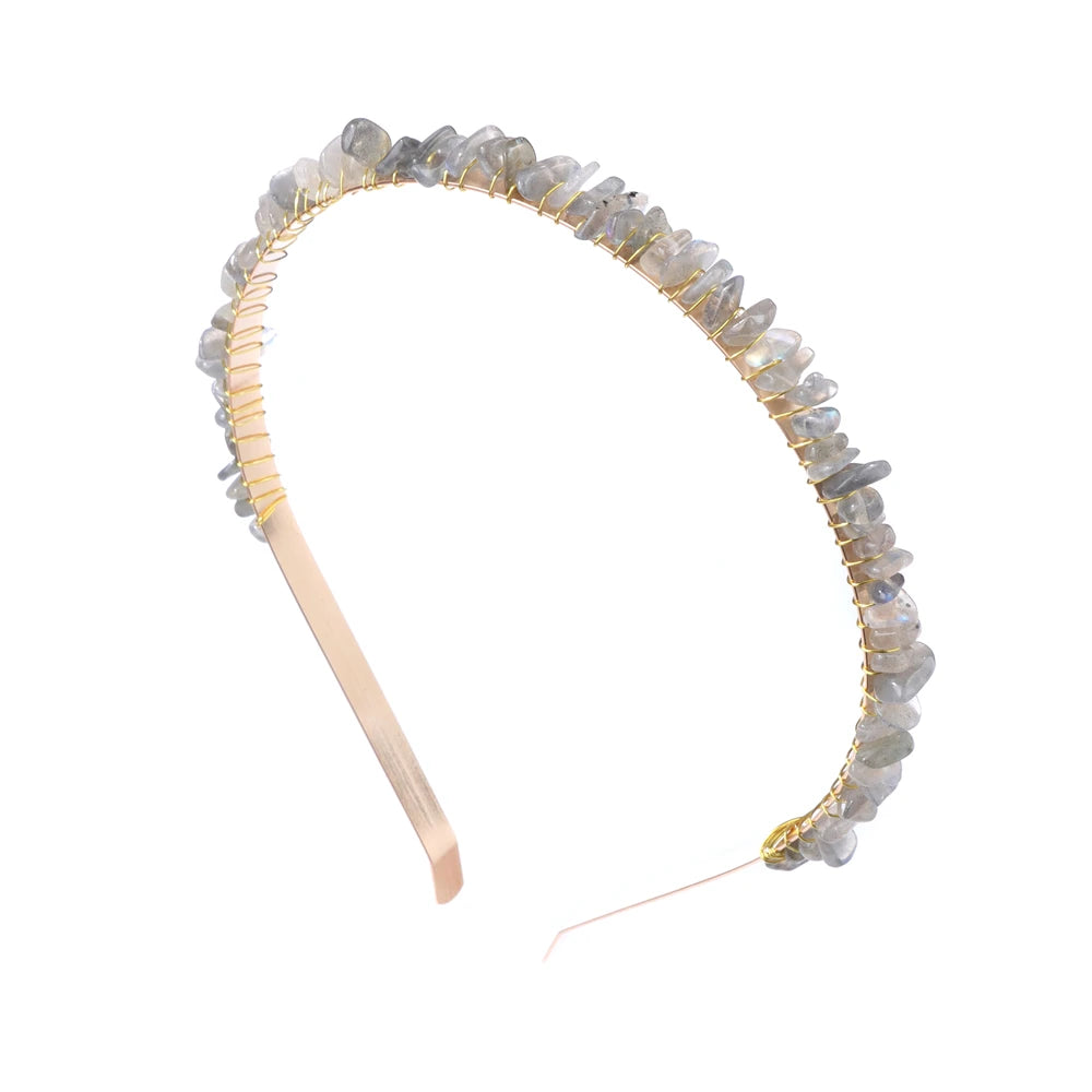 1PC Natural Stone Crown Gravel Headbands Irregular Aquamarines Amethysts Chip Beads Hair Hoops For Women Girl Hair Accessories