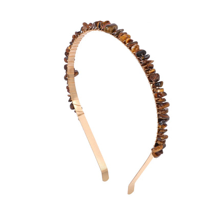 1PC Natural Stone Crown Gravel Headbands Irregular Aquamarines Amethysts Chip Beads Hair Hoops For Women Girl Hair Accessories