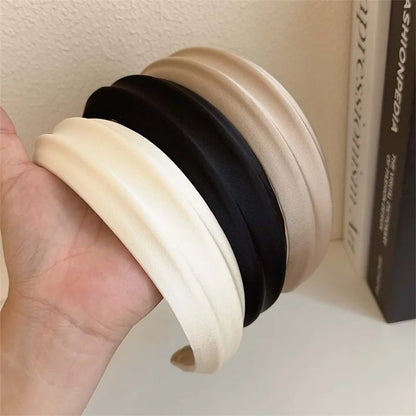 Elegant Women High Cranium Headbands Wide Brimmed Satin Cloth Hairbands Fashion Female Daily Party Press Hair Accessories