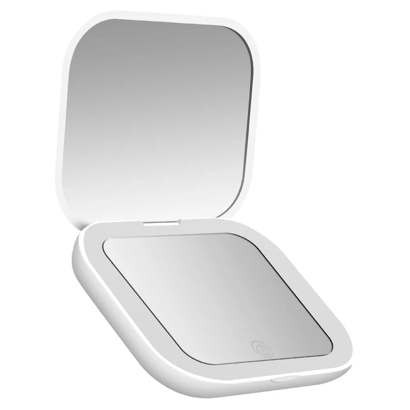 Espejo compacto con luces, aumento 1X/2X, plegable portátil de mano, pequeño espejo de bolsillo LED para maquillaje de viaje, para regalo, bolso