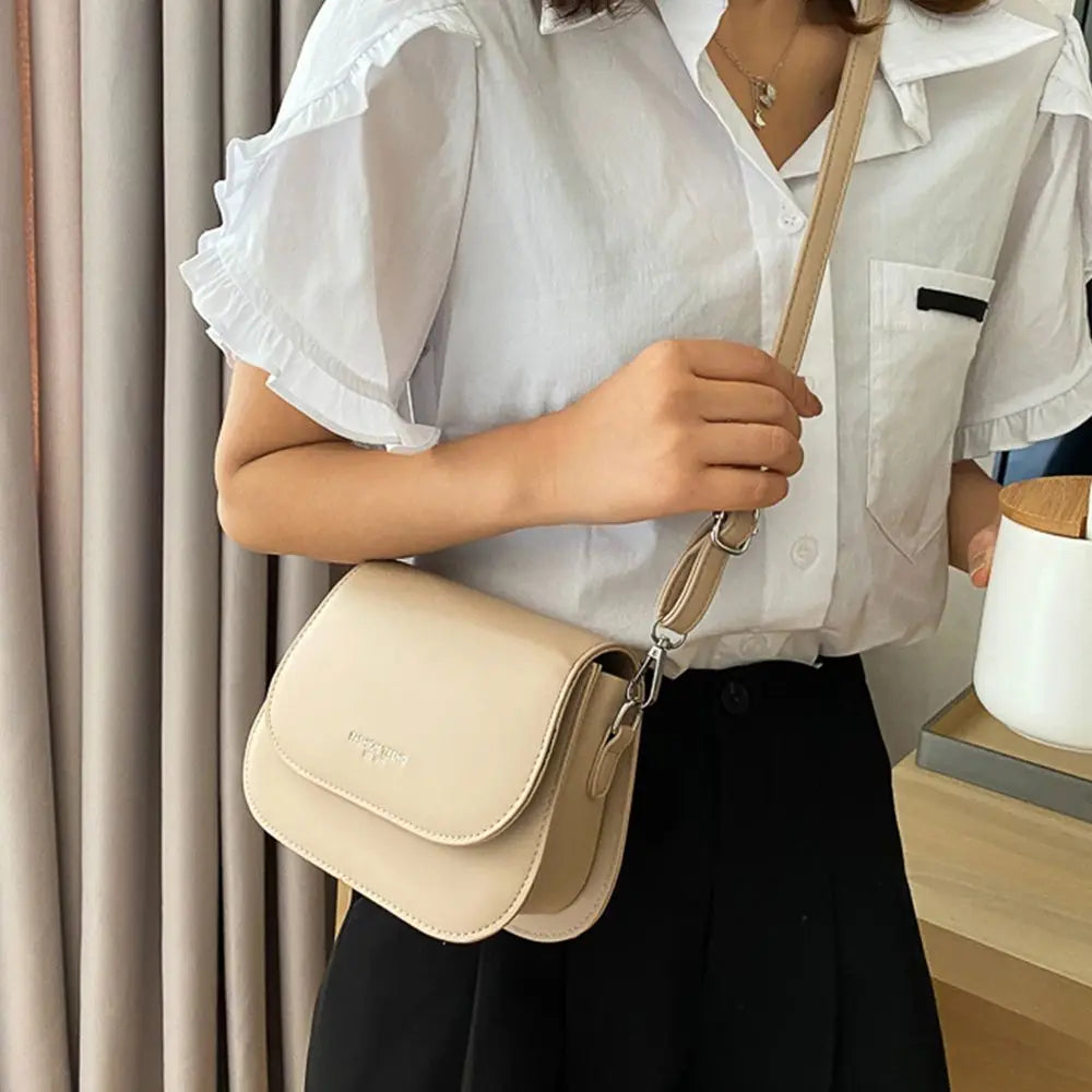 Trendy Solid Color PU Leather Crossbody Bag Saddle Shoulder Bag Flap Messenger Bag Handbags