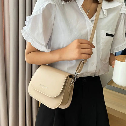 Trendy Solid Color PU Leather Crossbody Bag Saddle Shoulder Bag Flap Messenger Bag Handbags