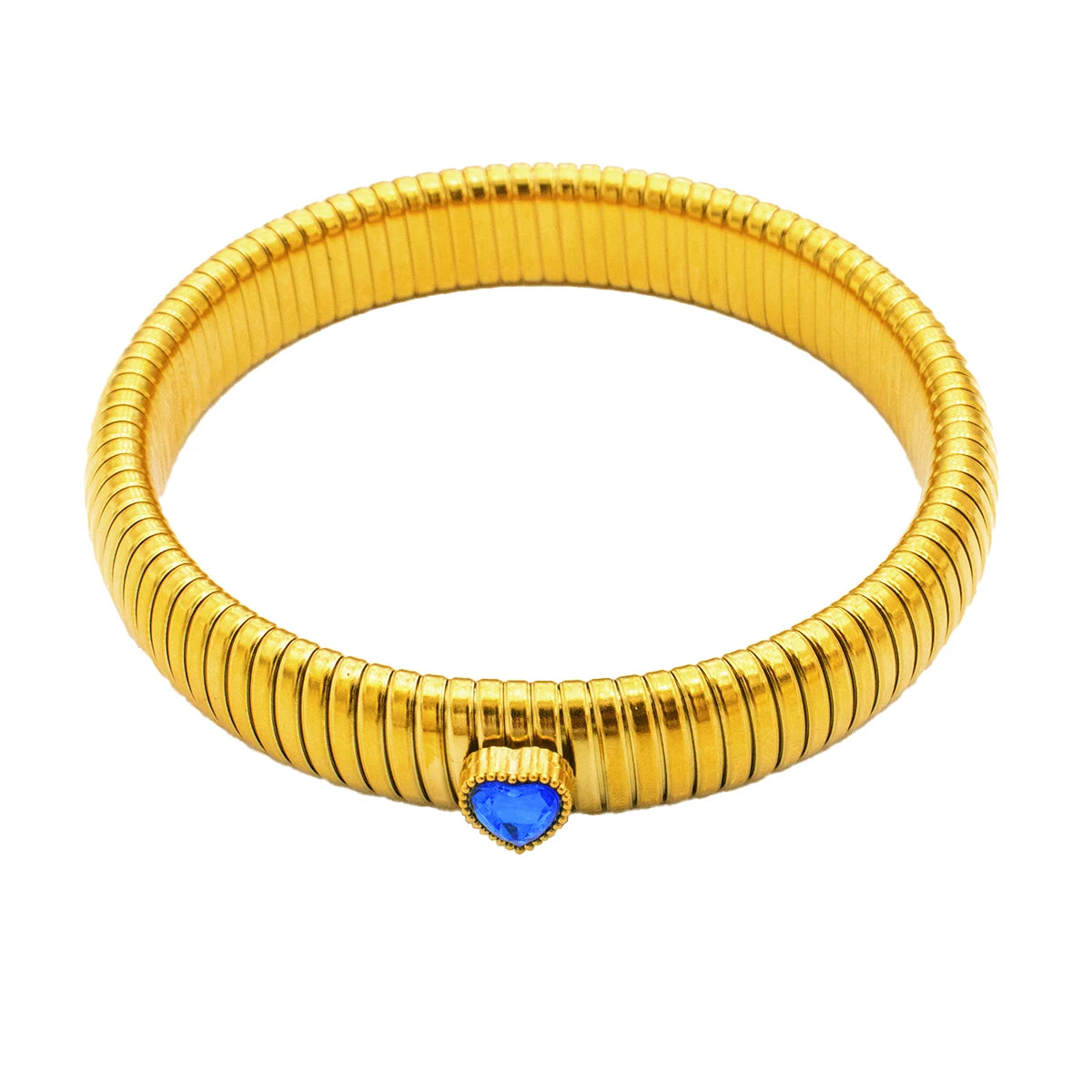 Pulsera de Metal Pulido Grueso con Elasticidad Retro de Acero Inoxidable Impermeable, Bañada en Oro de 18K