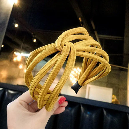 New Fashion Women Hollow Out Wide Hairbands Handmade Simple Cross Bow Headwraps Personality Solid Color Headbands Hair Holder