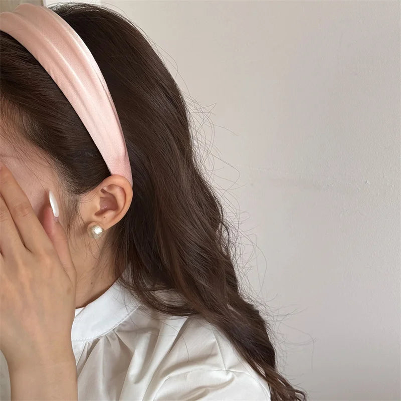 Elegant Women High Cranium Headbands Wide Brimmed Satin Cloth Hairbands Fashion Female Daily Party Press Hair Accessories