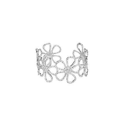 Brazalete Abierto con Patrón Clásico Exquisito para Mujeres, Pulsera Tipo Cuff, Color Oro, Brazalete de Acero Inoxidable