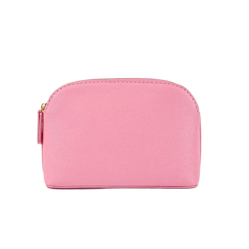 Bolsa de cosméticos de cuero sintético con letras personalizadas, clásica, sencilla, de color liso, con cremallera avanzada.
