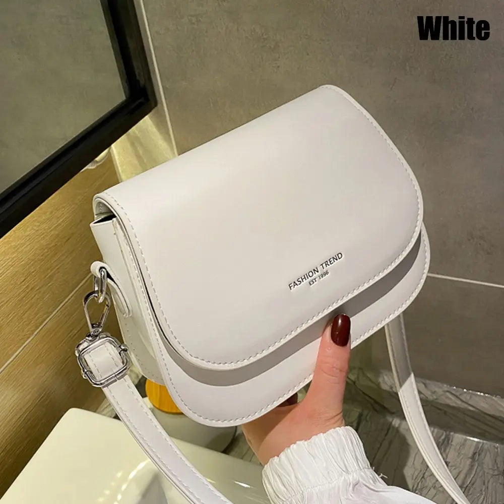 Trendy Solid Color PU Leather Crossbody Bag Saddle Shoulder Bag Flap Messenger Bag Handbags