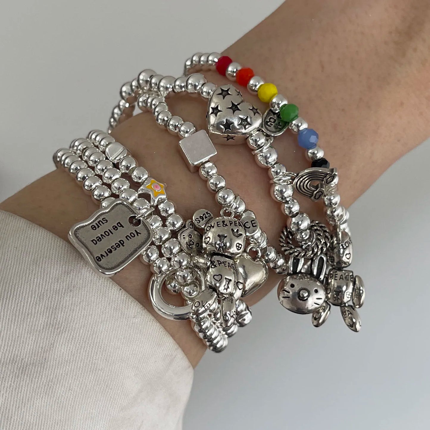 925 Sterling Silver Bracelets for Women Men Accessories Trend Vintage Beads Chain Pendant Party Jewelry Gift