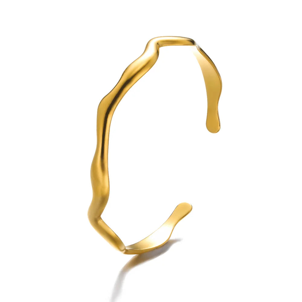 Brazalete Abierto con Patrón Clásico Exquisito para Mujeres, Pulsera Tipo Cuff, Color Oro, Brazalete de Acero Inoxidable