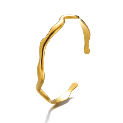 Brazalete Abierto con Patrón Clásico Exquisito para Mujeres, Pulsera Tipo Cuff, Color Oro, Brazalete de Acero Inoxidable