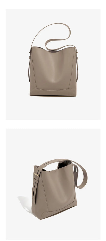 FOXER 2026 New Women's Bucket Bag Split Leather Large Capacity Tote Bag Female Crossbody Bag Commuter Shoulder Bag