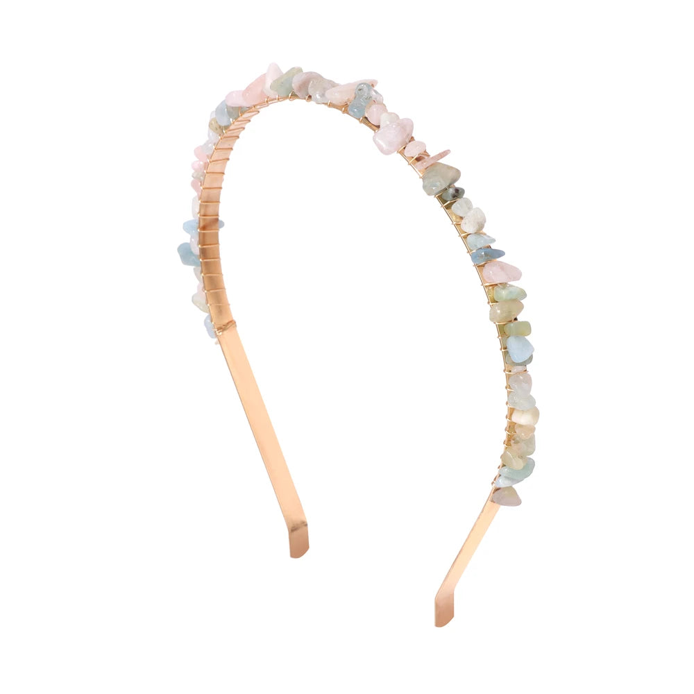 1PC Natural Stone Crown Gravel Headbands Irregular Aquamarines Amethysts Chip Beads Hair Hoops For Women Girl Hair Accessories