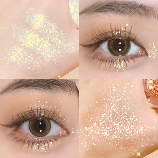 Paleta de Sombras de Ojos Monocromática con Brillo de Diamante, Sombras de Ojos Descoloradas, Iluminador, Lentejuelas, Resistente al Agua, Pigmentos de Maquillaje de Larga Duración