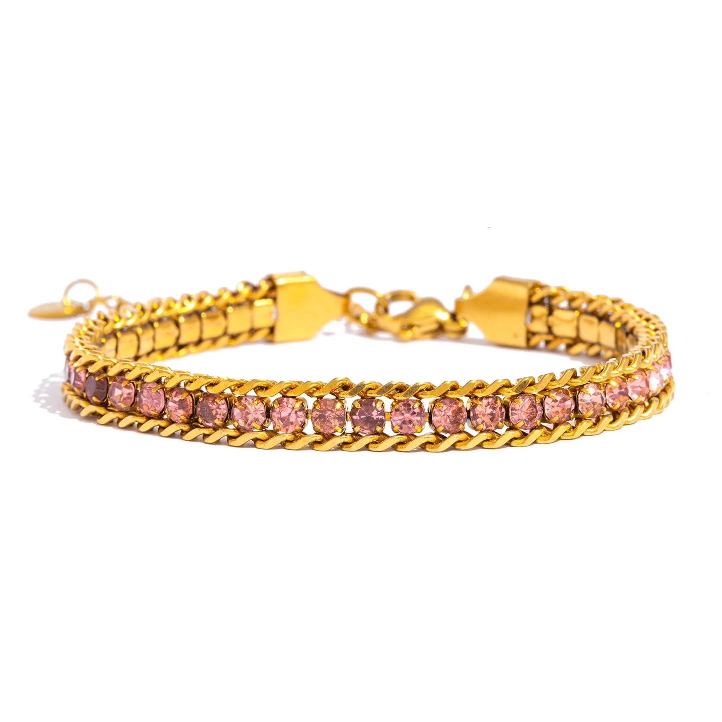 Pulsera de Triple Fila con Brillante, Acero Inoxidable Hipoalergénico Chapado en Oro de 18K, Joyería de Lujo y Elegante