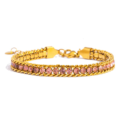Pulsera de Triple Fila con Brillante, Acero Inoxidable Hipoalergénico Chapado en Oro de 18K, Joyería de Lujo y Elegante