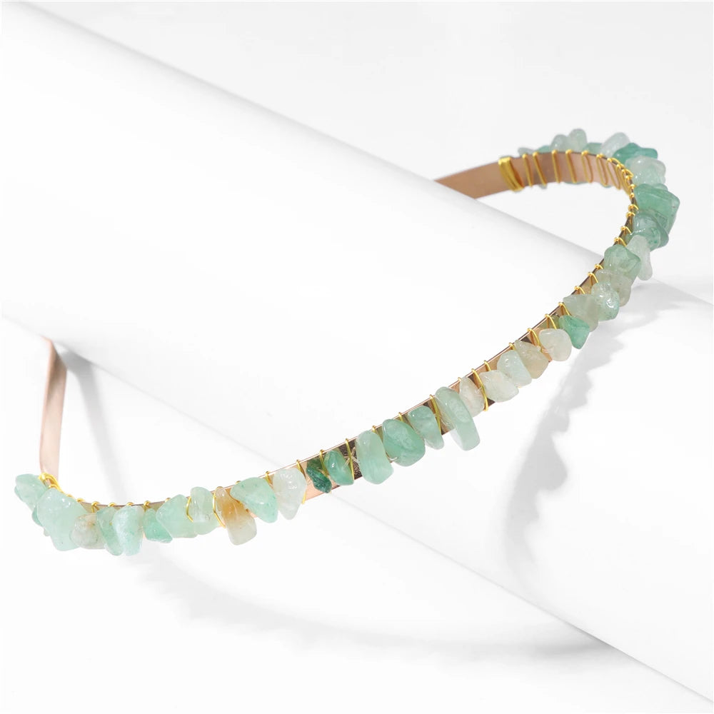 1PC Natural Stone Crown Gravel Headbands Irregular Aquamarines Amethysts Chip Beads Hair Hoops For Women Girl Hair Accessories