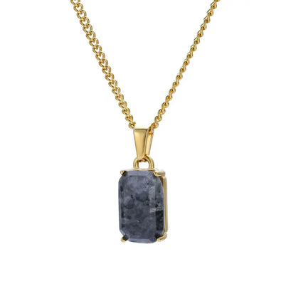 Gold Plated Natural Obsidian Stone Pendant Hiphop Stainless Steel Gemstone Onyx Stone Necklace Jewelry For Men
