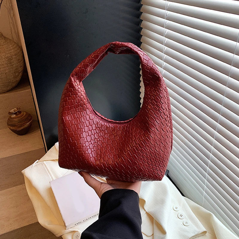 Bolso de Hombro Hobo Pequeño de Mujer de Moda Clásica, Tejido y Grabado, de Cuero PU Suave con Asa Superior, Bolsos Casuales para el Día a Día