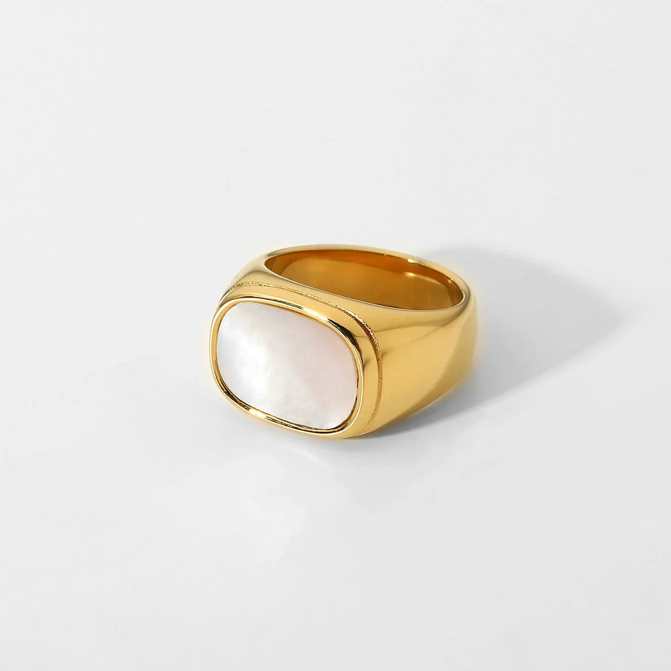 Anillo Uworld de acero inoxidable 316L chapado en oro PVD de 18K para dedo, joyería llamativa, con concha, perla de agua dulce y circonia