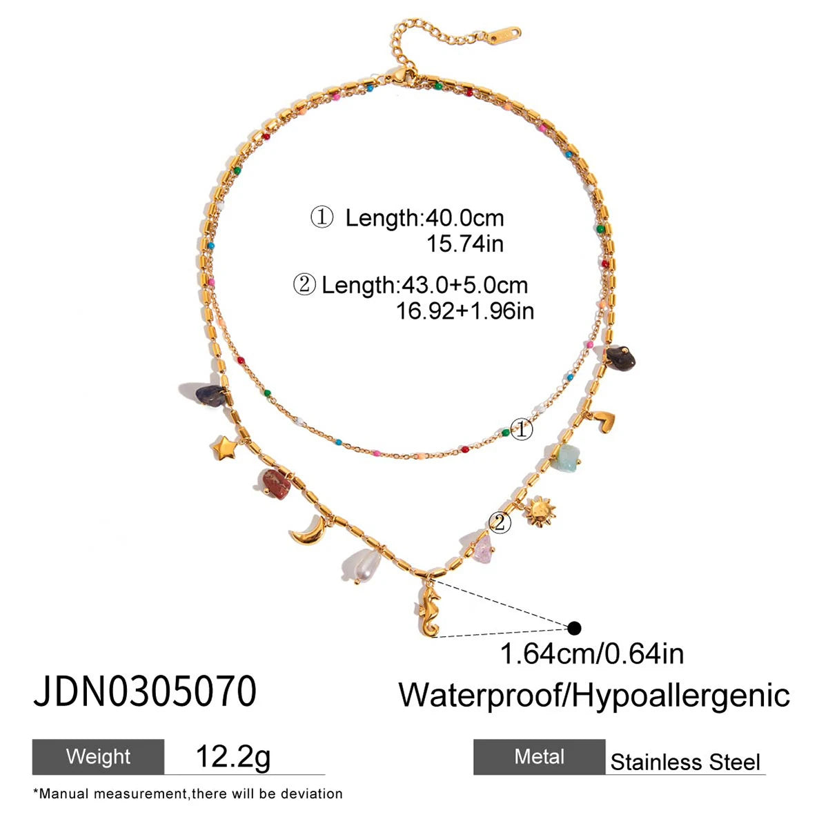 Collar colgante de piedra de color natural Uworld, en acero inoxidable bañado en oro de 18K, apilable de doble capa