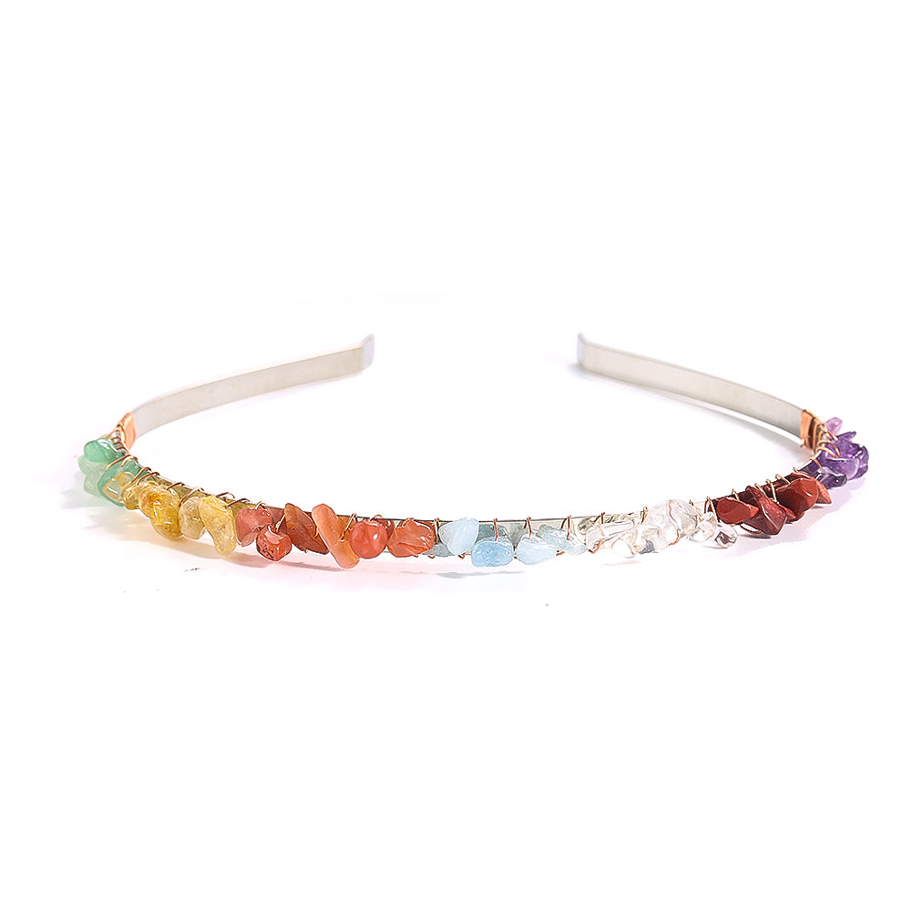 Natural Chakra Stone Amethyst Crystal Gravel Hairband Healing Gemstone Energy Crown Tiara Headband Hair Accessories for Women