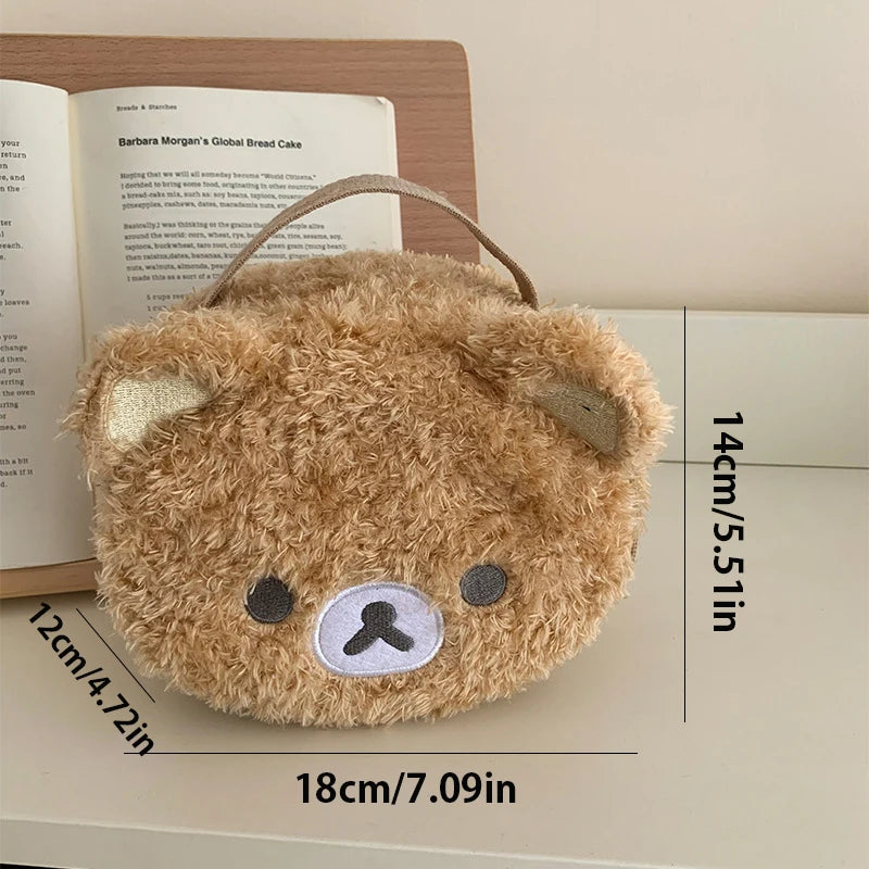 Estuche de maquillaje de peluche con diseño de oso relajado de anime, bolsa de cosméticos para mujer, bolsa de almacenamiento de joyas, organizador para chica, bolsos de mano, regalo,