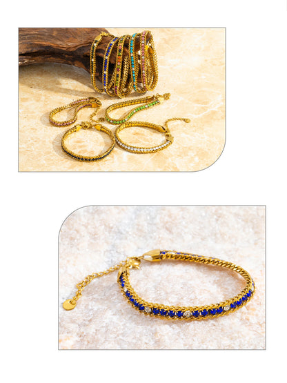 Pulsera de Triple Fila con Brillante, Acero Inoxidable Hipoalergénico Chapado en Oro de 18K, Joyería de Lujo y Elegante