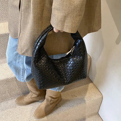 Bolso de Hombro Hobo Pequeño de Mujer de Moda Clásica, Tejido y Grabado, de Cuero PU Suave con Asa Superior, Bolsos Casuales para el Día a Día