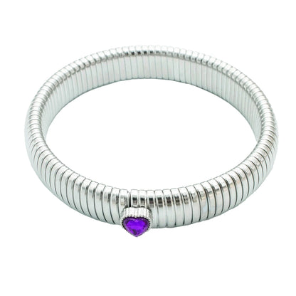 Pulsera de Metal Pulido Grueso con Elasticidad Retro de Acero Inoxidable Impermeable, Bañada en Oro de 18K