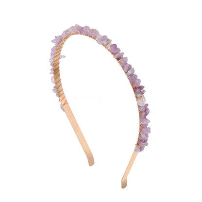 1PC Natural Stone Crown Gravel Headbands Irregular Aquamarines Amethysts Chip Beads Hair Hoops For Women Girl Hair Accessories