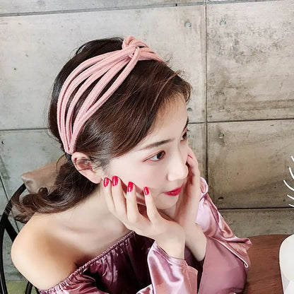 New Fashion Women Hollow Out Wide Hairbands Handmade Simple Cross Bow Headwraps Personality Solid Color Headbands Hair Holder