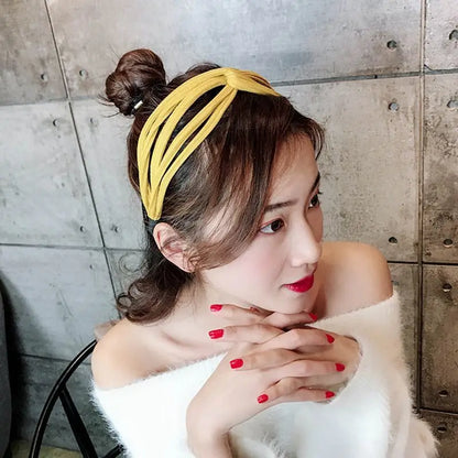 New Fashion Women Hollow Out Wide Hairbands Handmade Simple Cross Bow Headwraps Personality Solid Color Headbands Hair Holder