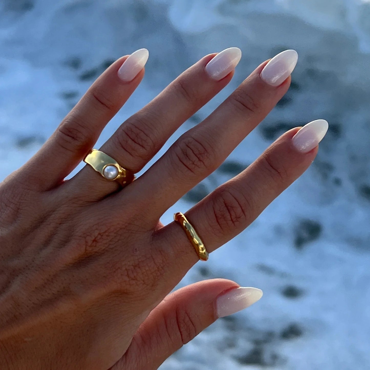 Anillo Uworld de acero inoxidable 316L chapado en oro PVD de 18K para dedo, joyería llamativa, con concha, perla de agua dulce y circonia