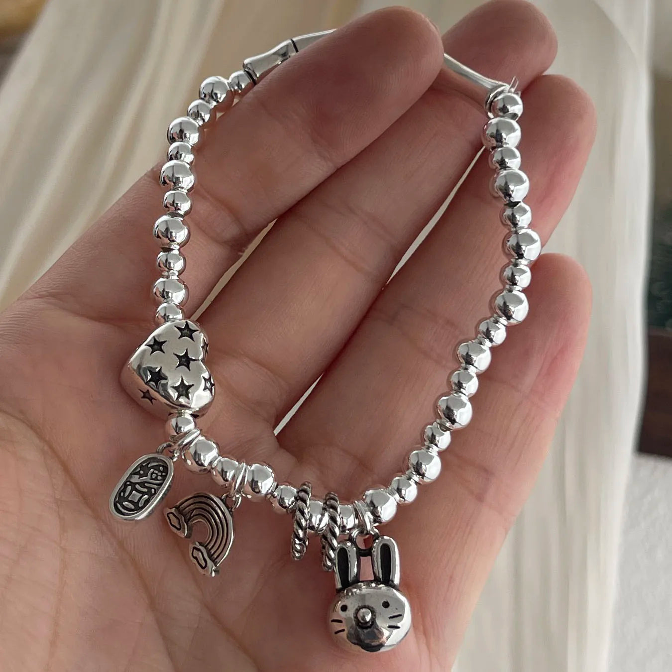 925 Sterling Silver Bracelets for Women Men Accessories Trend Vintage Beads Chain Pendant Party Jewelry Gift
