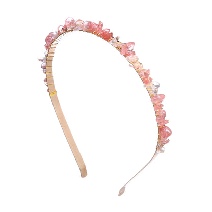 1PC Natural Stone Crown Gravel Headbands Irregular Aquamarines Amethysts Chip Beads Hair Hoops For Women Girl Hair Accessories