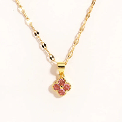 Collar con colgante de trébol violeta de cadena de acero inoxidable para mujer