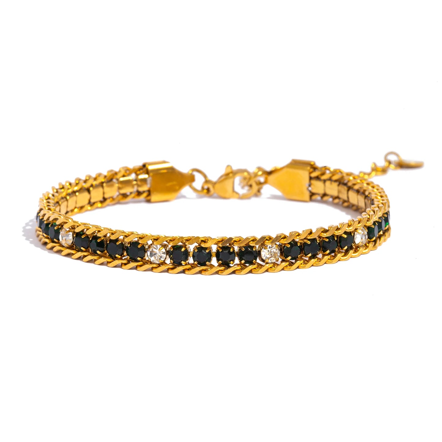 Pulsera de Triple Fila con Brillante, Acero Inoxidable Hipoalergénico Chapado en Oro de 18K, Joyería de Lujo y Elegante