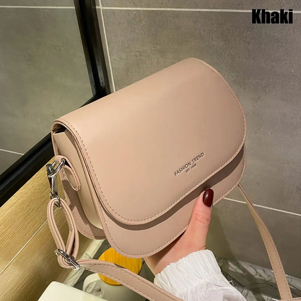 Trendy Solid Color PU Leather Crossbody Bag Saddle Shoulder Bag Flap Messenger Bag Handbags