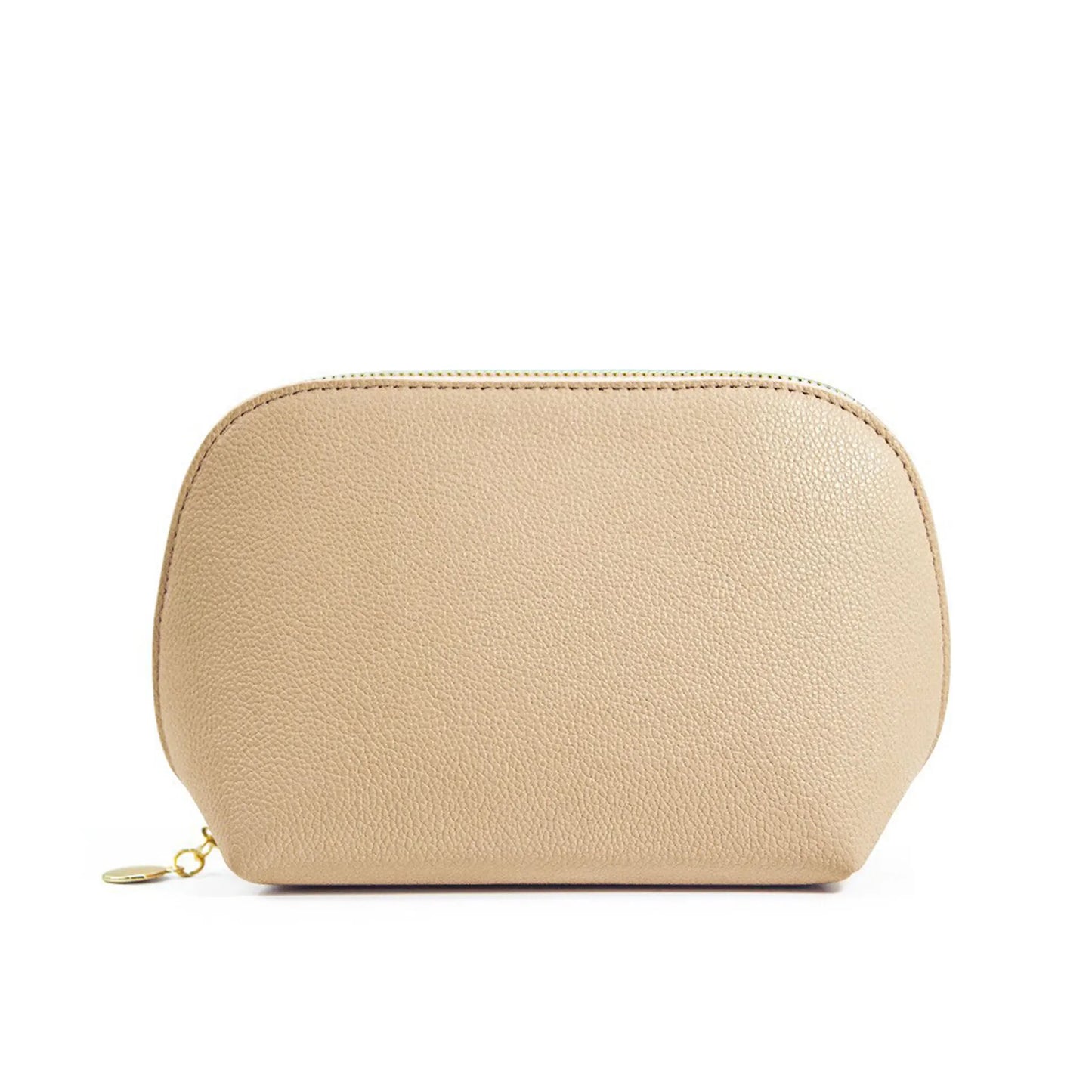 Bolsa de cosméticos de cuero sintético con letras personalizadas, clásica, sencilla, de color liso, con cremallera avanzada.