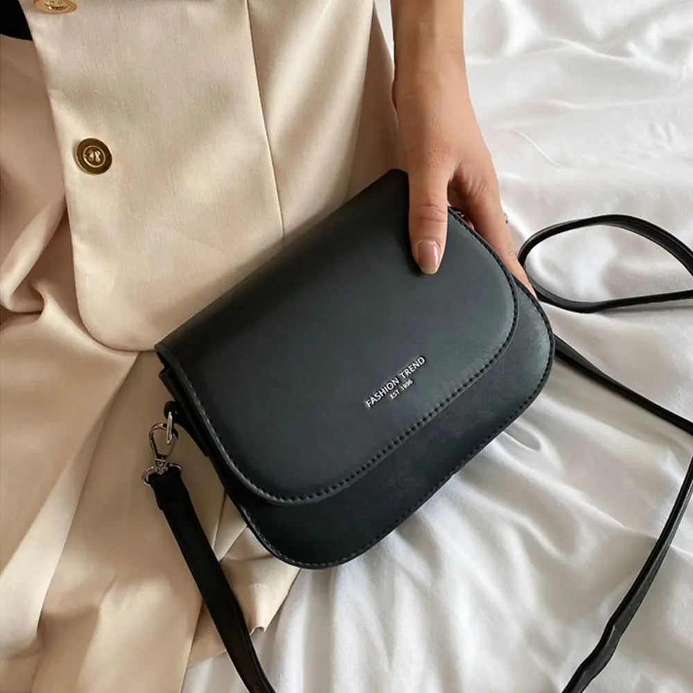 Trendy Solid Color PU Leather Crossbody Bag Saddle Shoulder Bag Flap Messenger Bag Handbags