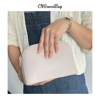 Bolsa de cosméticos de cuero sintético con letras personalizadas, clásica, sencilla, de color liso, con cremallera avanzada.