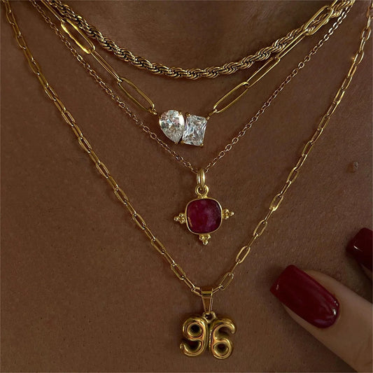 Collar retro con formas cuadradas o geométricas de piedras zirconias collar para mujer con baño de oro 18k oro y protección de color