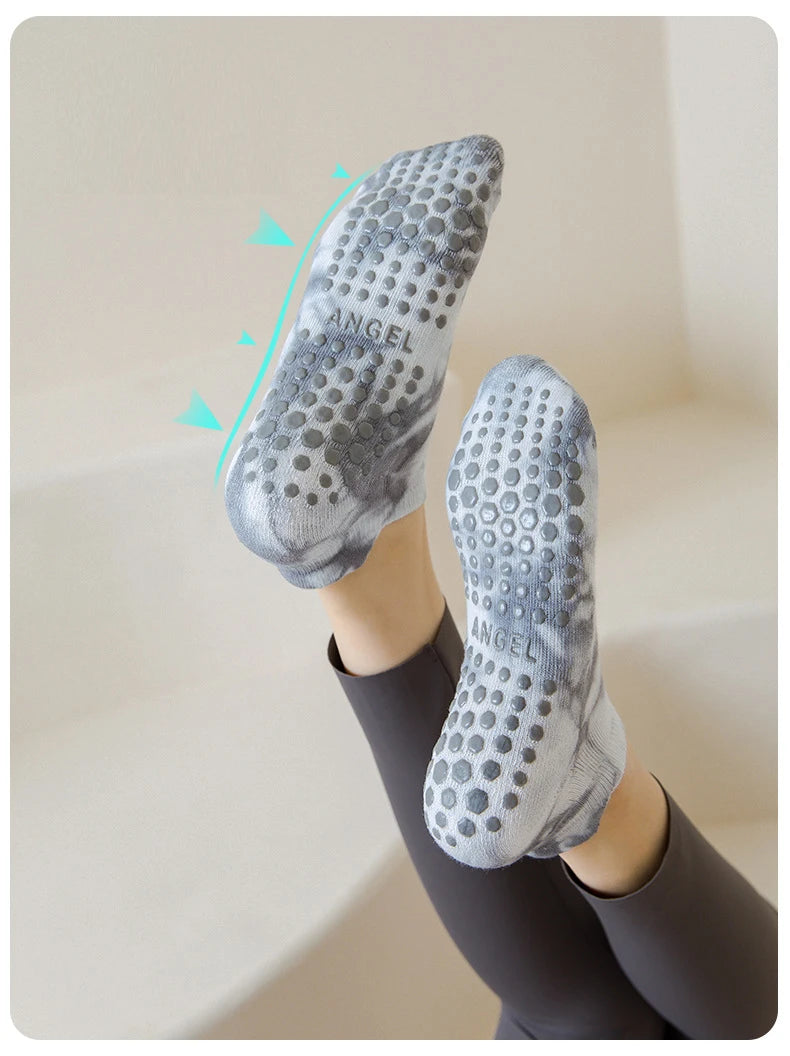 Yoga Socks Women Cotton Tie-dyed Silicone Non-slip Pilates Grip Towel Low-ankle Sock