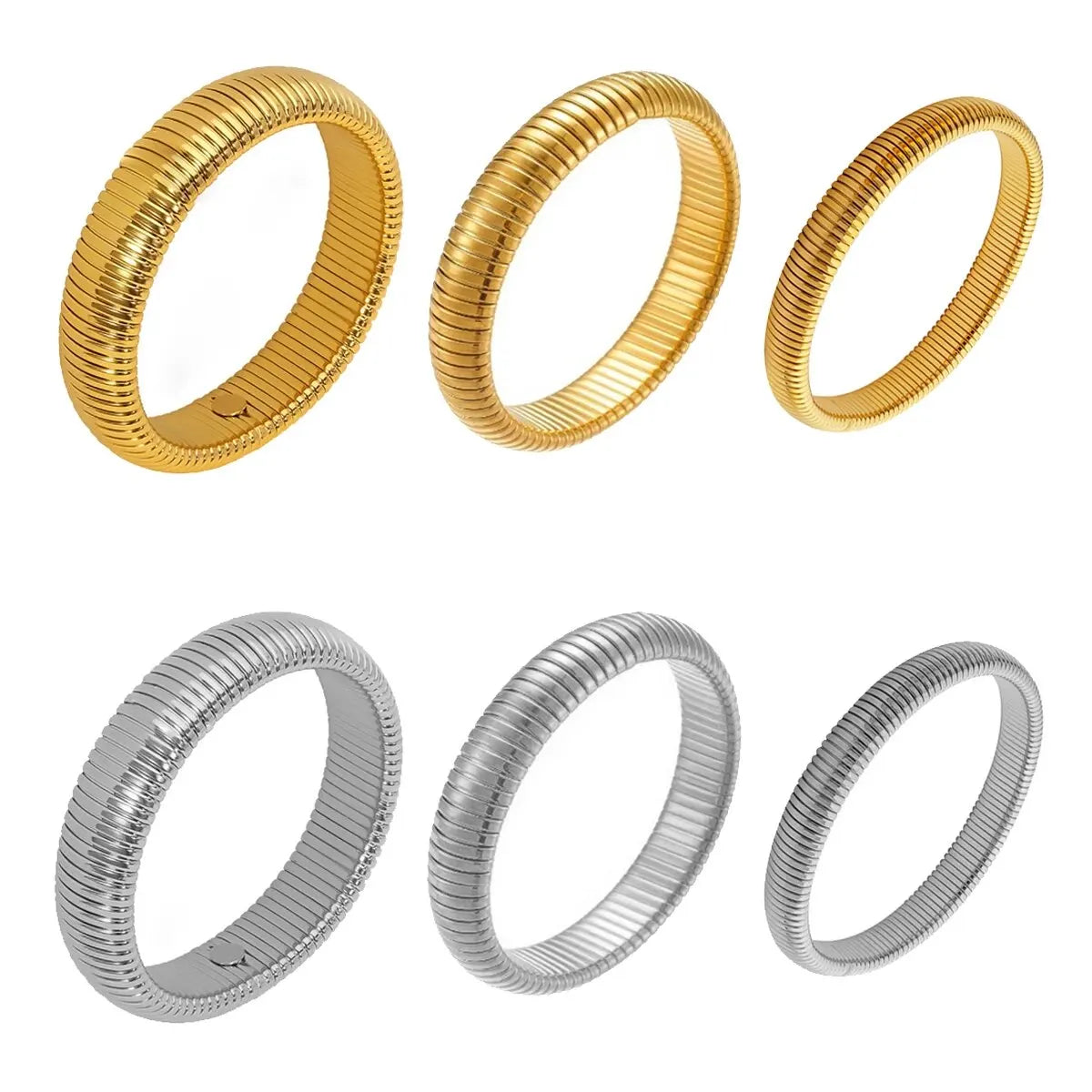 Pulsera de Metal Pulido Grueso con Elasticidad Retro de Acero Inoxidable Impermeable, Bañada en Oro de 18K
