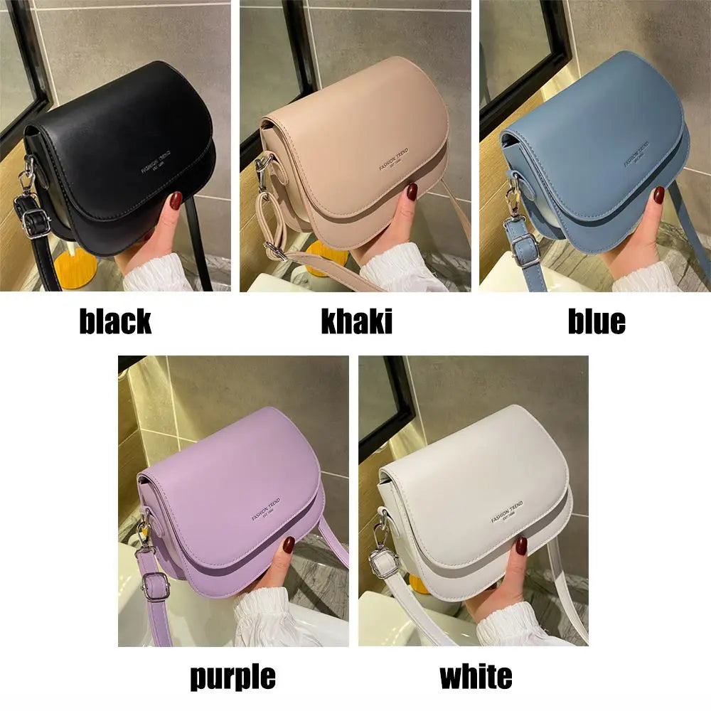 Trendy Solid Color PU Leather Crossbody Bag Saddle Shoulder Bag Flap Messenger Bag Handbags
